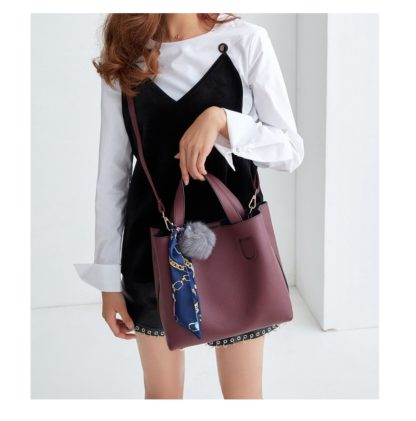 Bolish Litchi Pattern Soft PU Leather Women Handbag Two Pieces Female Shoulder Bag Girls Messenger bag Casual Women Bag 2