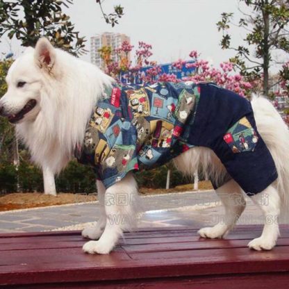 Cartoon Big large dog denim coat jacket overall clothes dog puppy jumpsuit jean pant golden retriever pitbull dog clothing 6